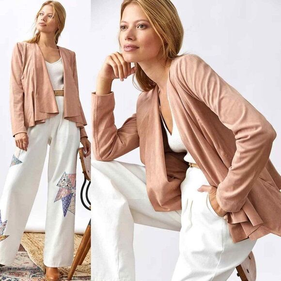 NWOT Anthropologie Hutch Draped Faux Suede Jacket Neutral Beige Large - Picture 1 of 16